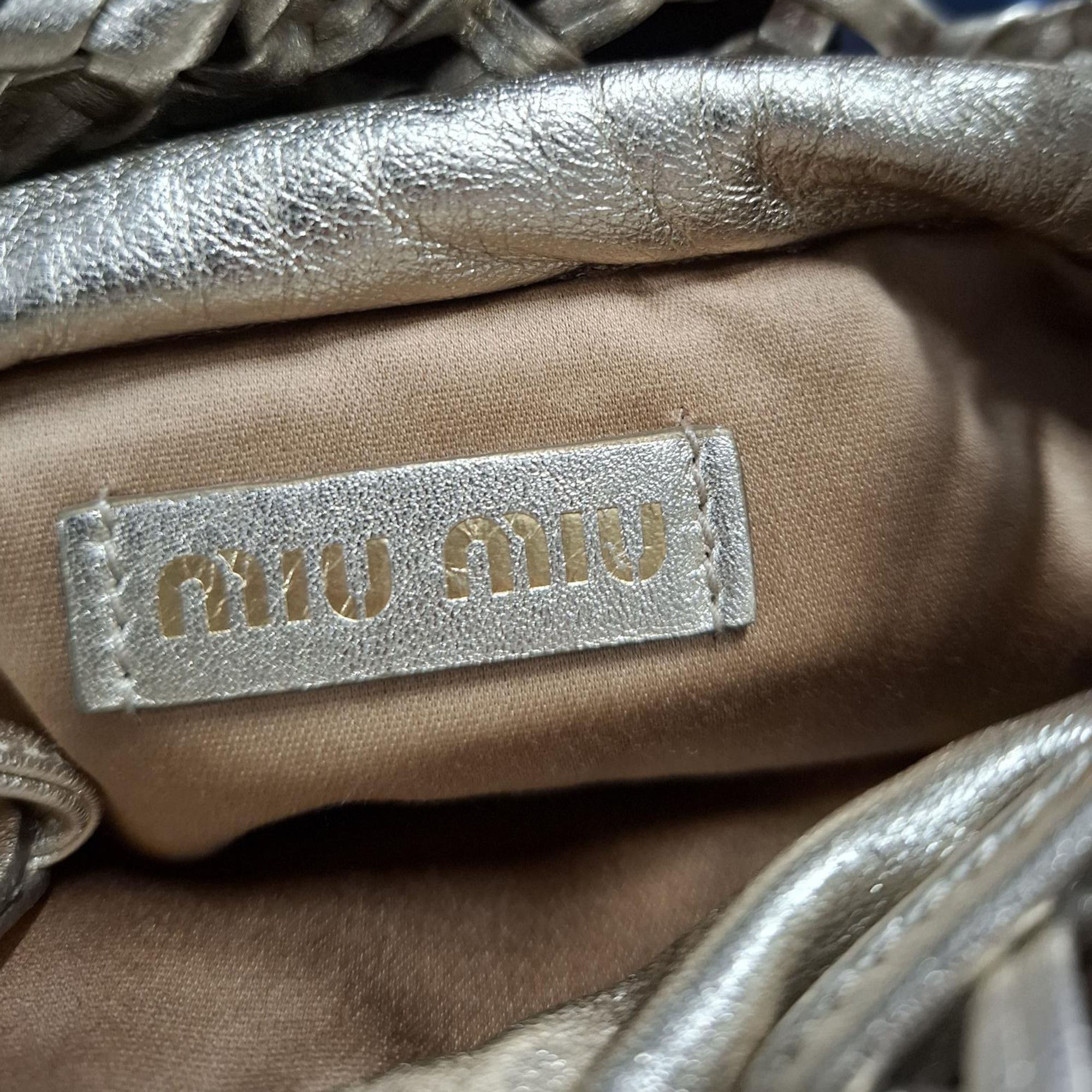 Miu Miu Miu Miu Weave Effect Tote Bag in Silver Leather Size ONE SIZE - 5 Thumbnail