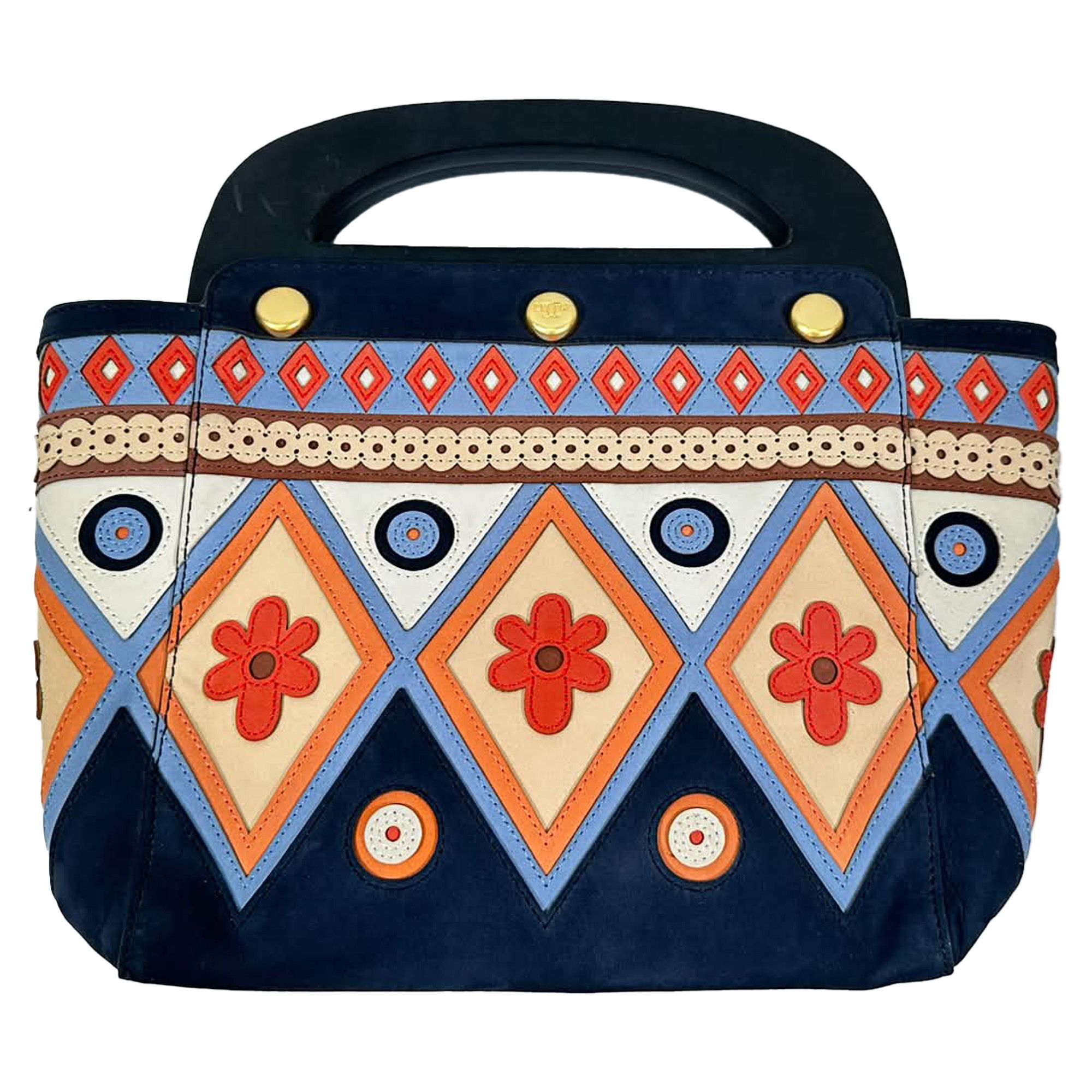 Tory Burch Tory Burch 2017 Appliqué Bermuda Bag in Navy Blue Suede Size ONE SIZE - 5 Thumbnail