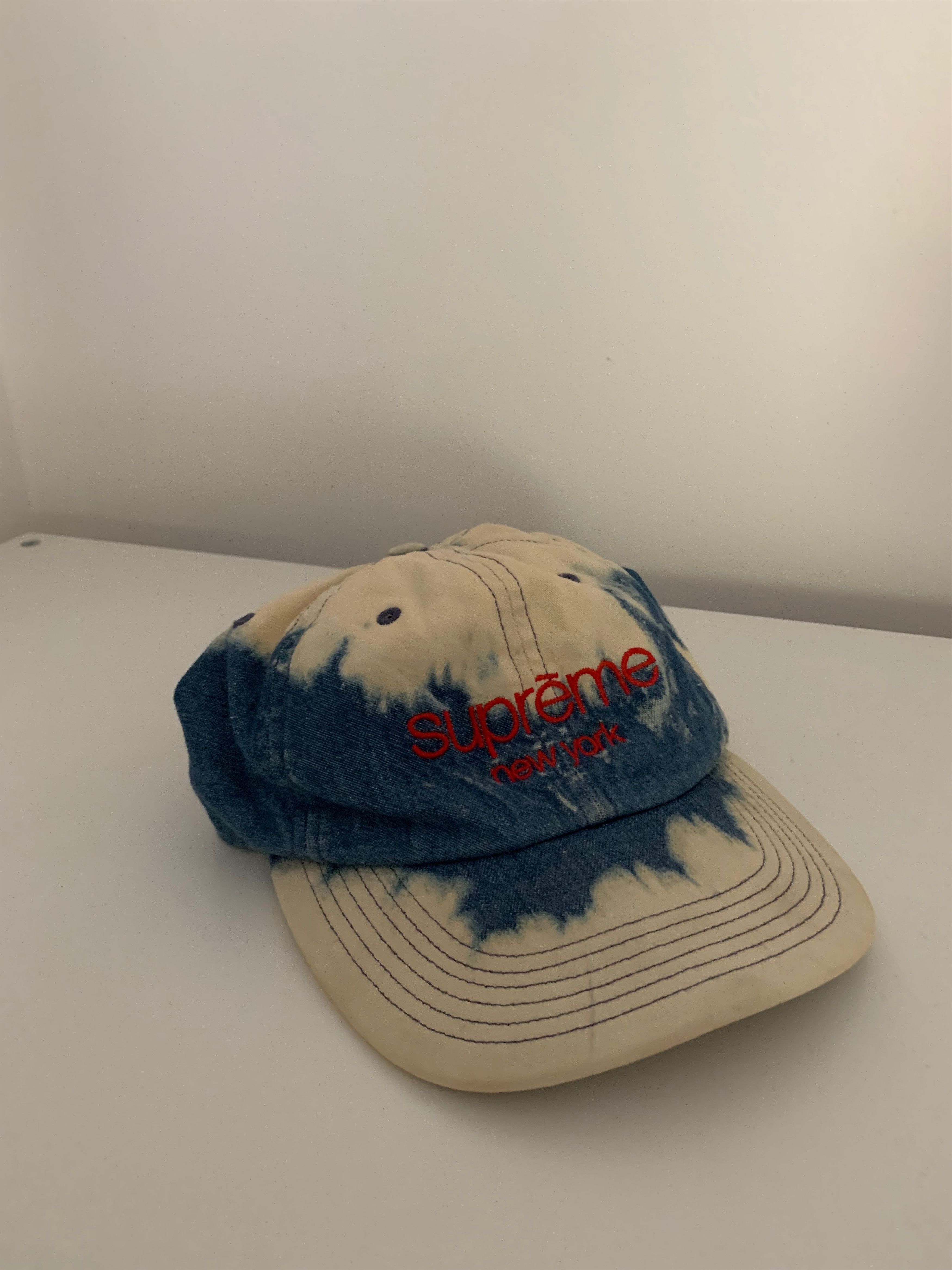 Supreme TNF high quality 6-panel bleached denim camp cap