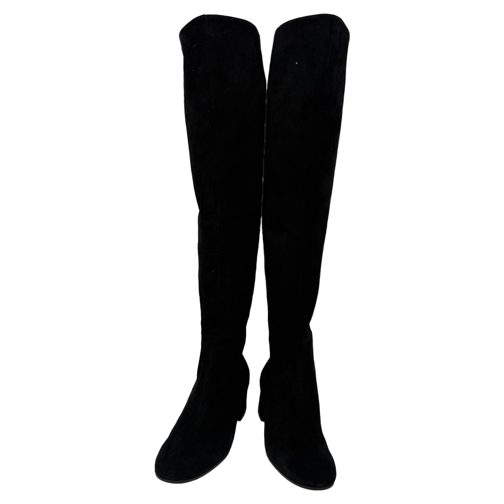 Gianvito Rossi Gianvito Rossi Block-Heel Knee-High Boots in Black Suede Size US 7 / IT 37 - 9 Thumbnail