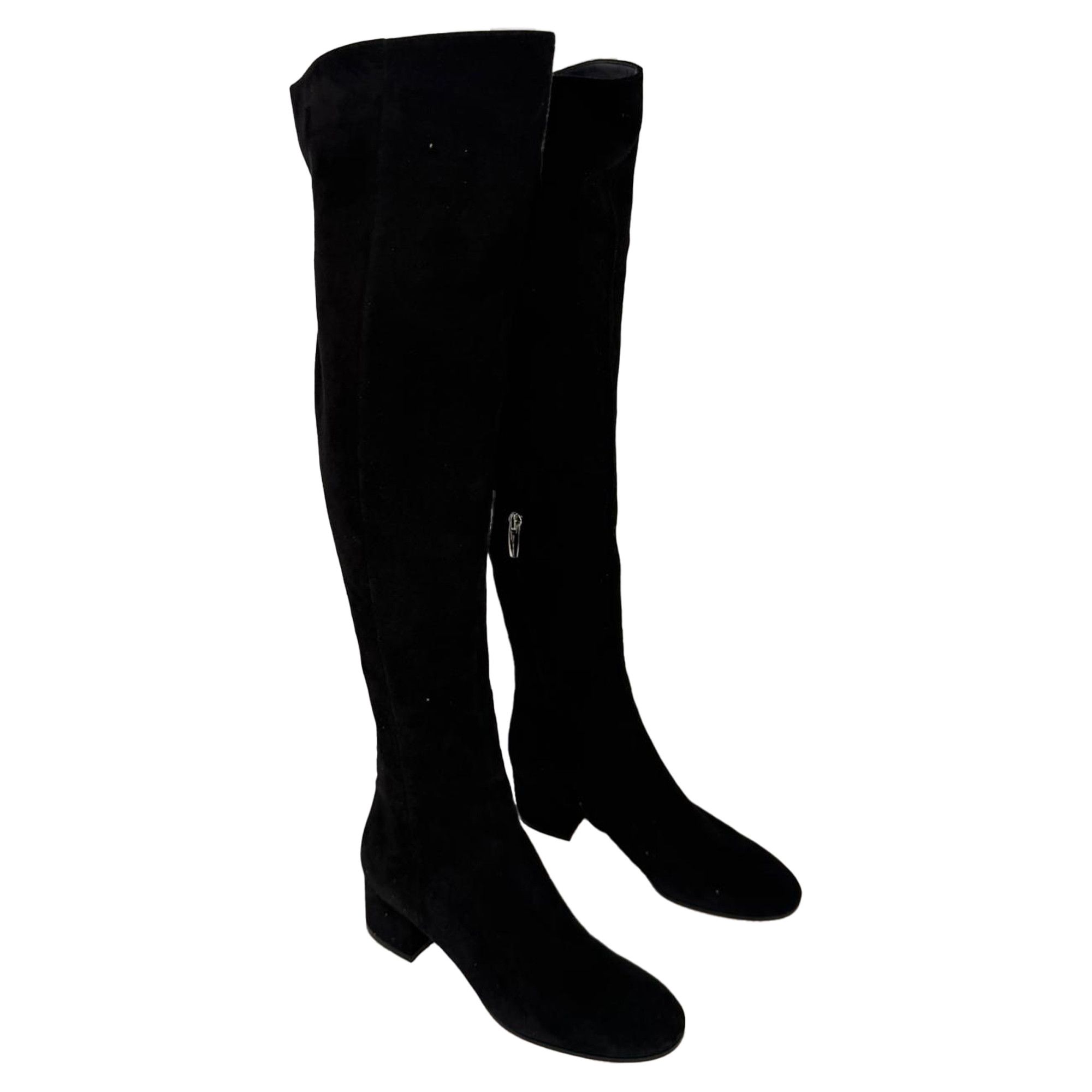 Gianvito Rossi Gianvito Rossi Block-Heel Knee-High Boots in Black Suede Size US 7 / IT 37 - 2 Thumbnail
