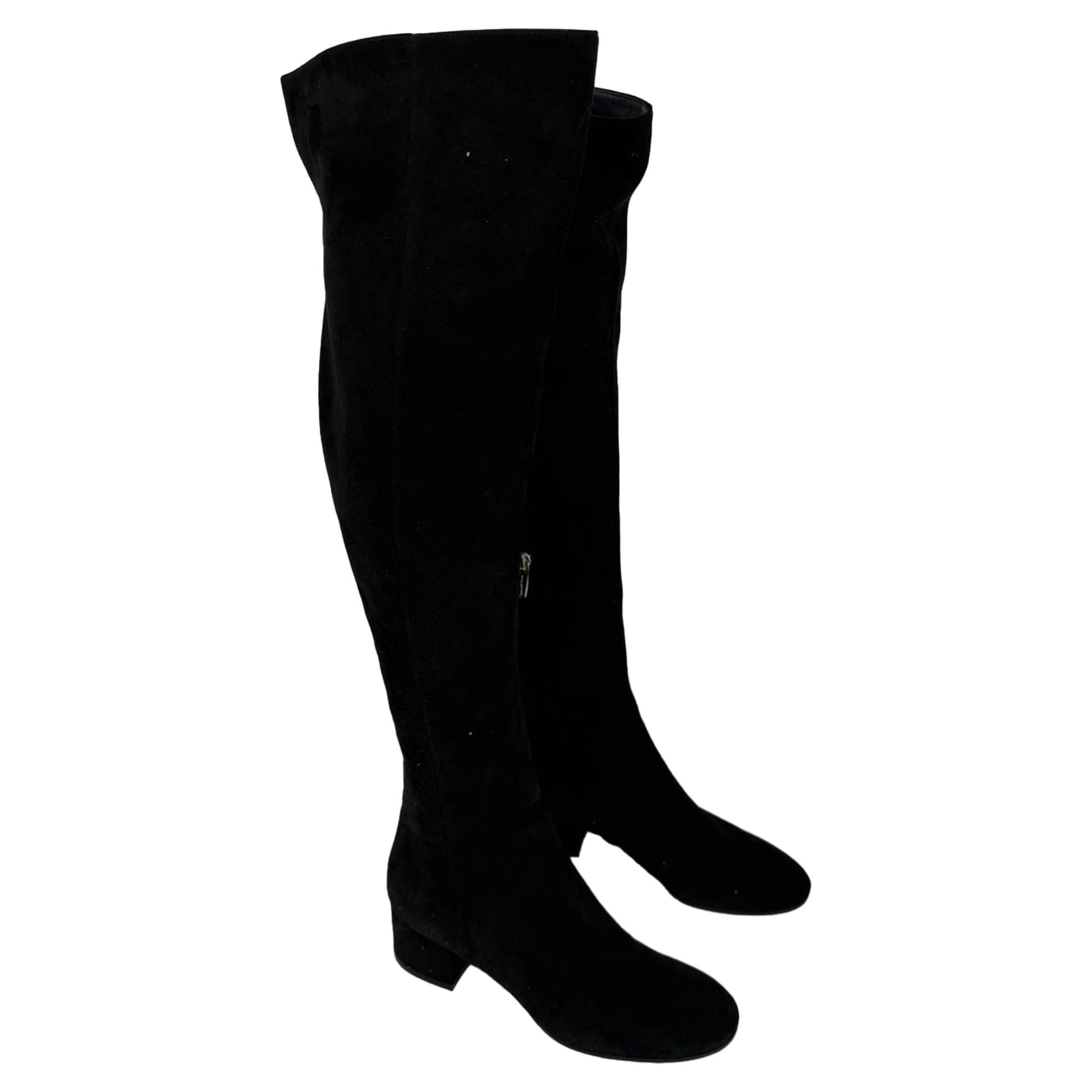 Gianvito Rossi Gianvito Rossi Block-Heel Knee-High Boots in Black Suede Size US 7 / IT 37 - 8 Thumbnail