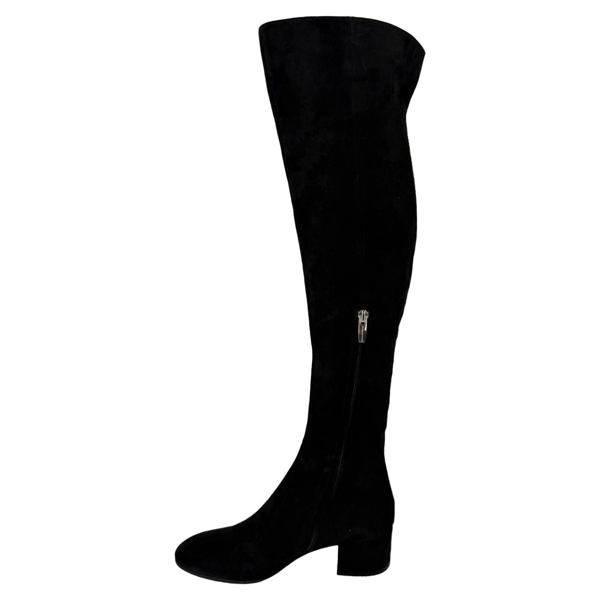 Gianvito Rossi Gianvito Rossi Block-Heel Knee-High Boots in Black Suede Size US 7 / IT 37 - 3 Thumbnail