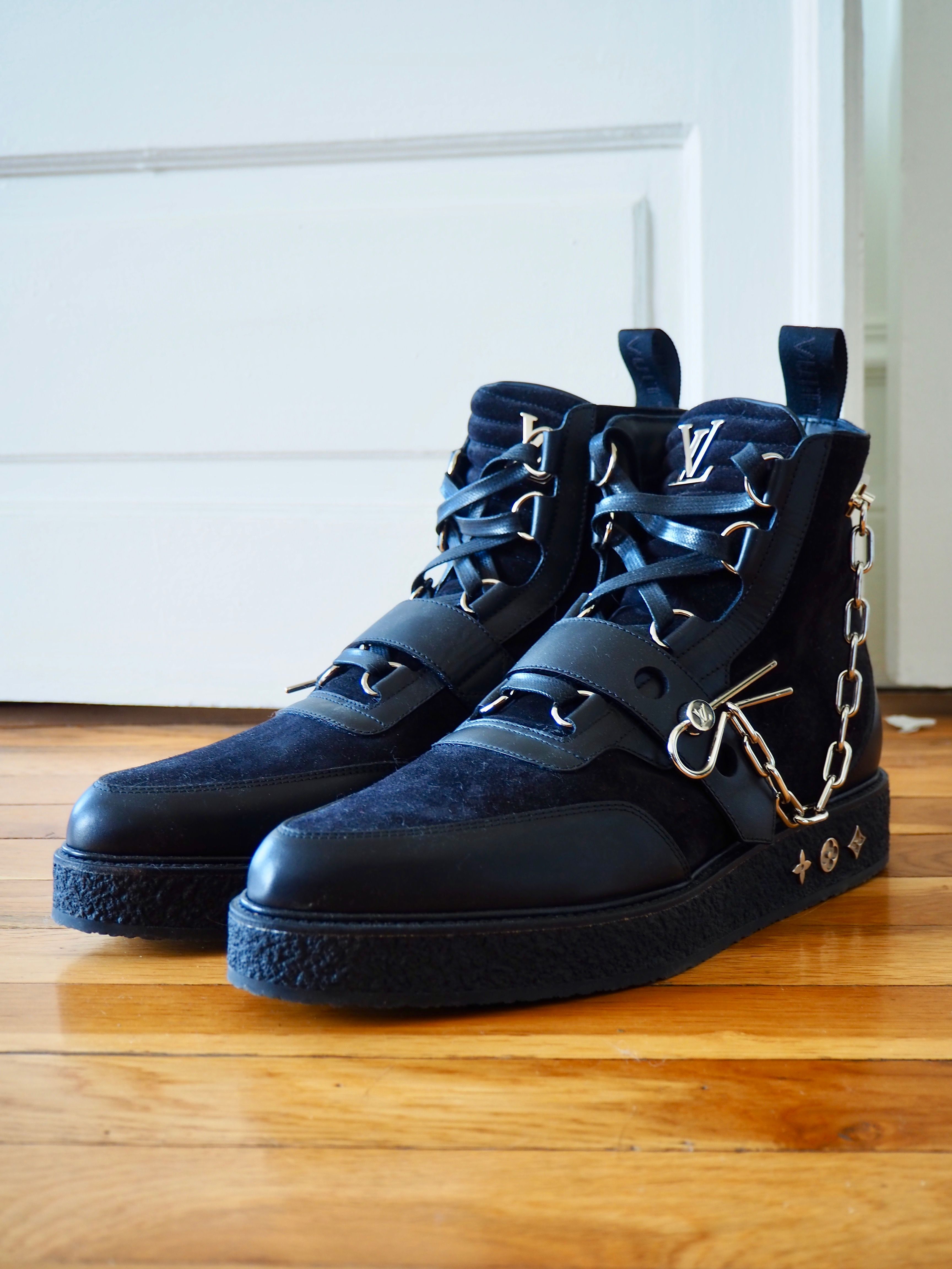 Louis Vuitton Black LV creeper line ankle boots men worn by Lil