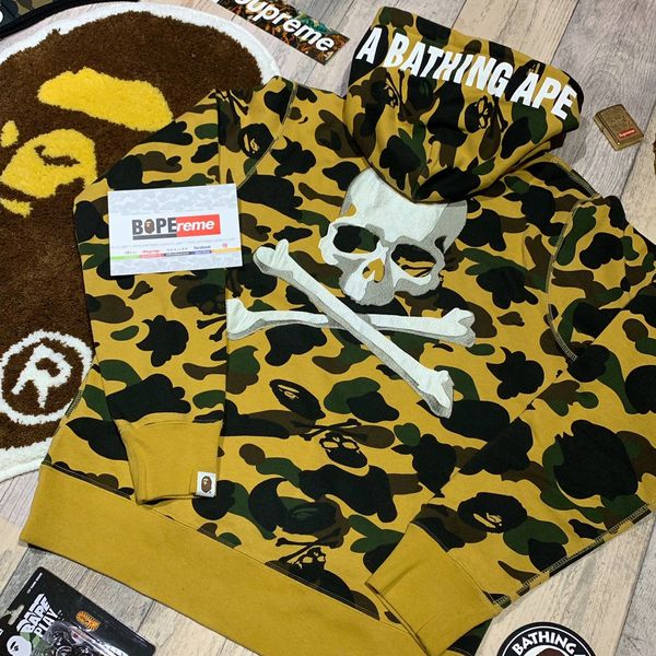 Bape Bape Mastermind Hoodie 1st Camo Yellow Shark Sweat Bapesta