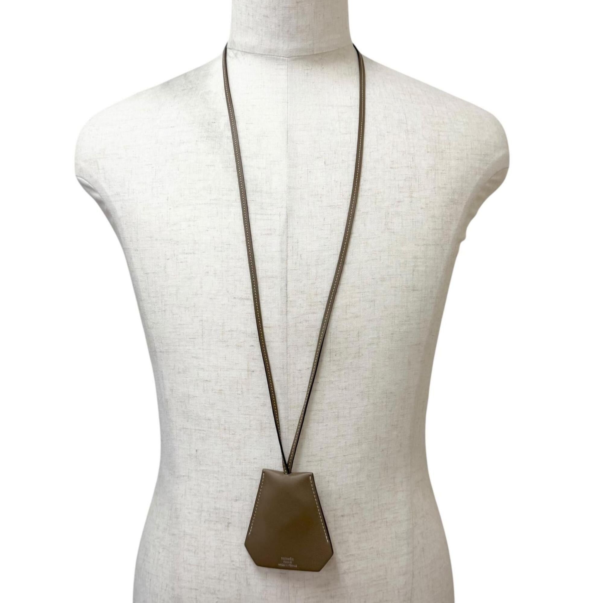 Hermes HERMES Large Leather Clochette Necklace in Veau Swift, Etoupe, with C stamp, Made France, Men's/Women's. Size ONE SIZE - 2 Thumbnail