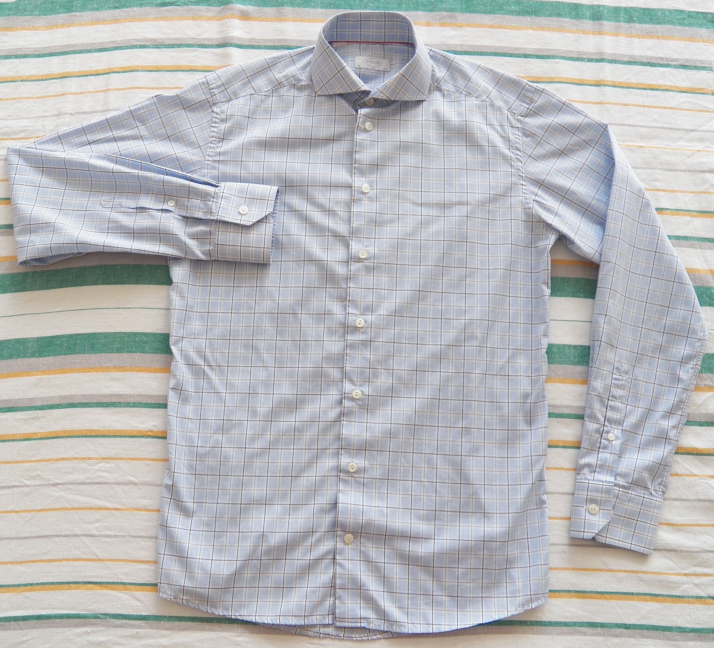 Eton Eton SHIRT Size 40 15 3/4 15.5 Light Blue Grid Check SlimFit | Grailed