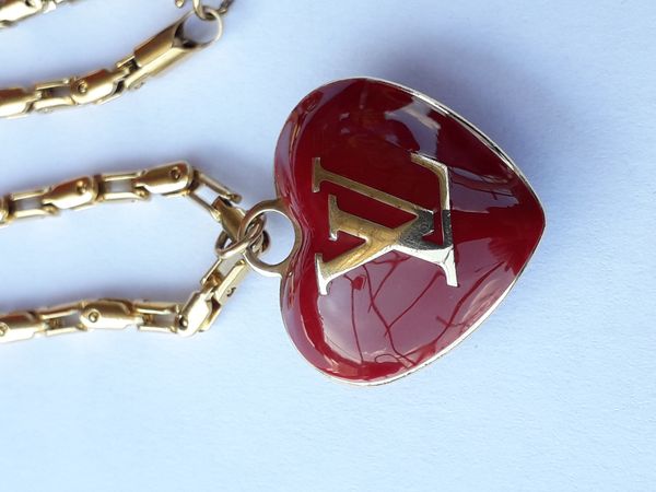 Louis Vuitton Authentic Louis Vuitton Red Heart & Wrote Gold LV Necklace &  Pendant Gold plated with Gold chain 22inch