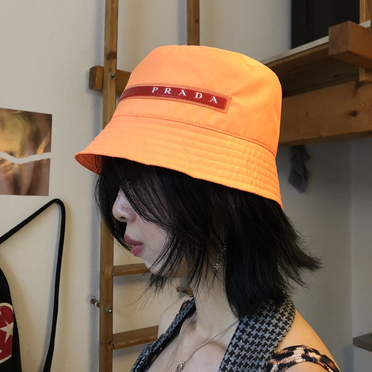 Prada Prada nylon neon orange bucket hat Size ONE SIZE - 3 Thumbnail
