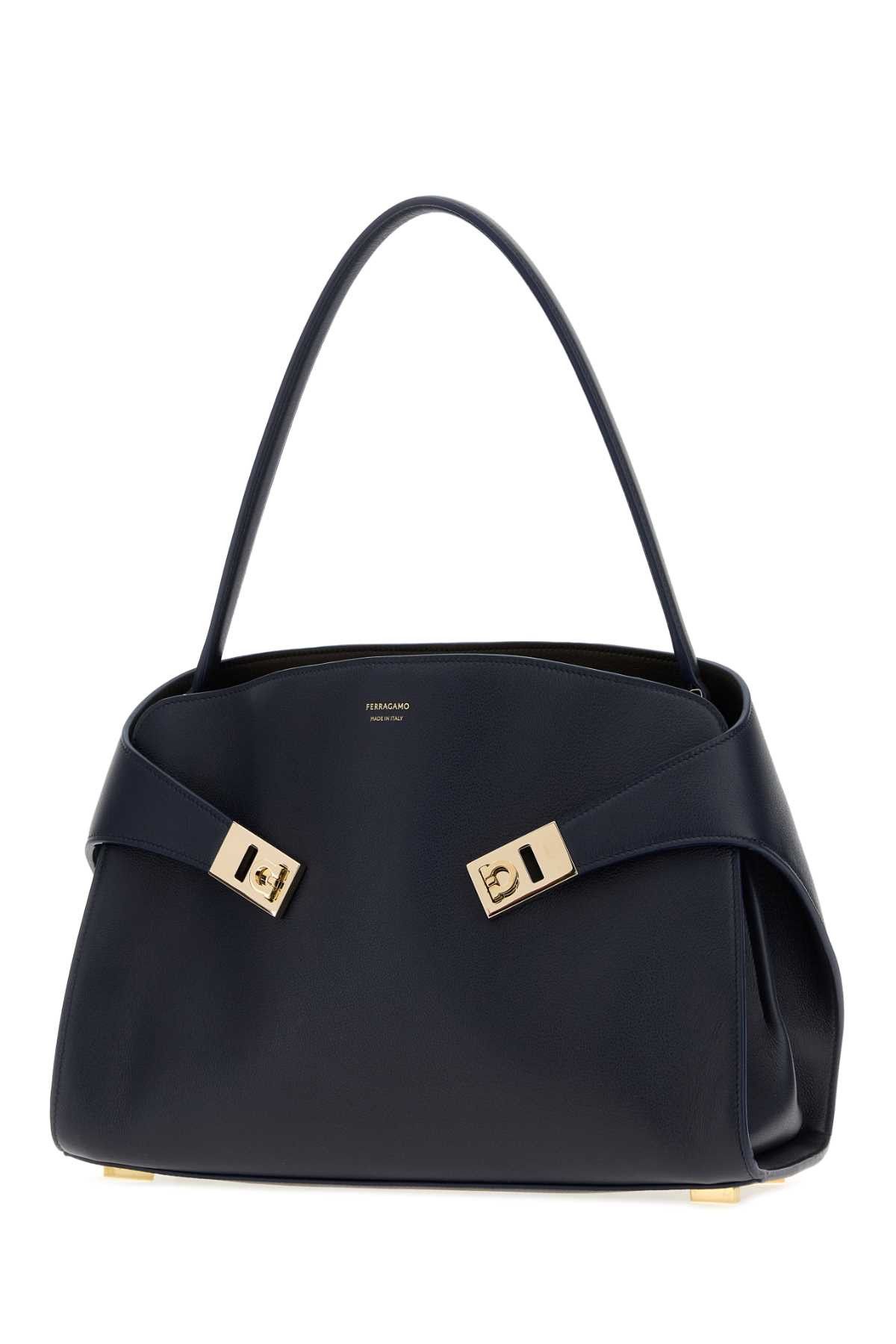 Salvatore Ferragamo Navy Blue Leather Medium Hug Soft Shoulder Bag Size ONE SIZE - 2 Thumbnail