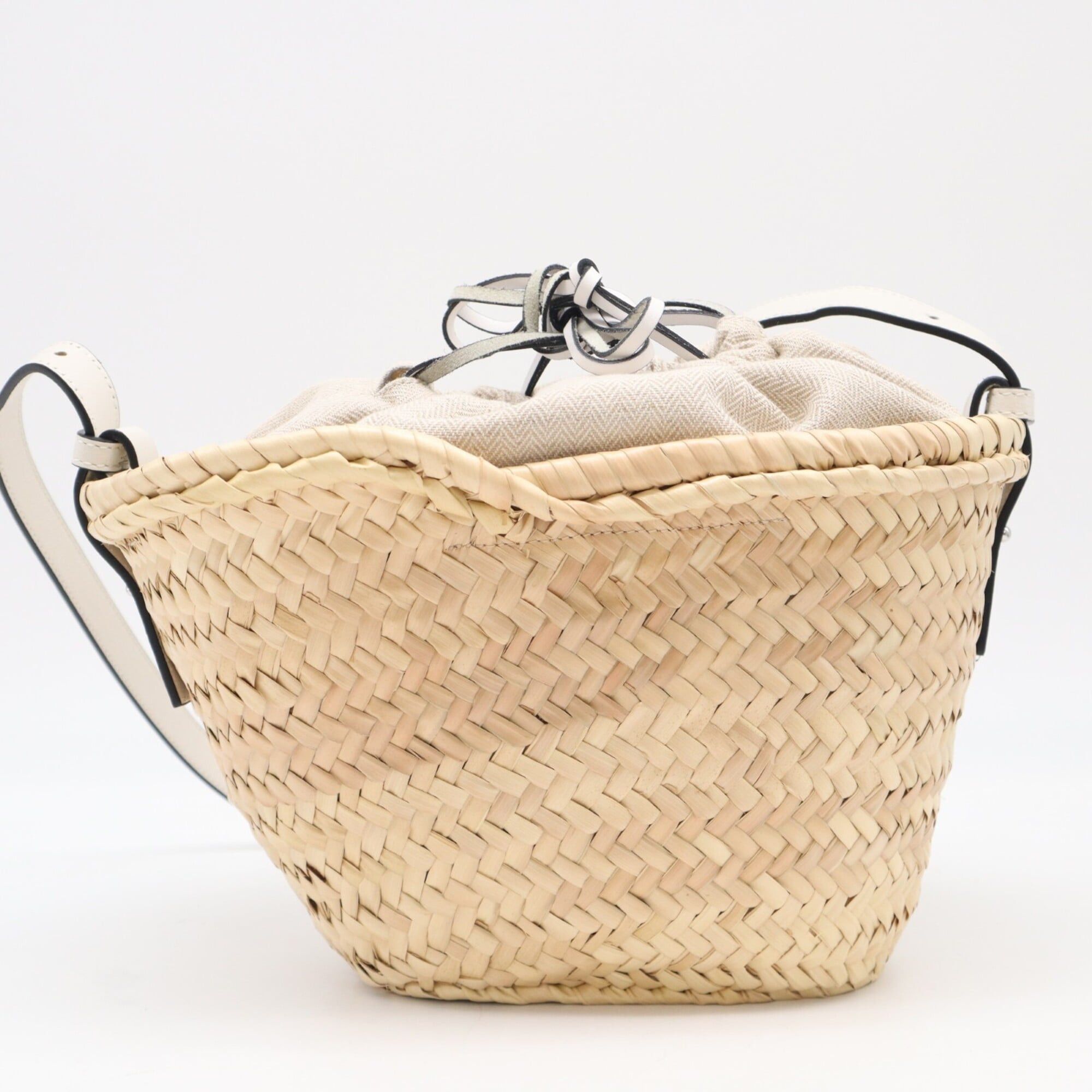 Loewe LOEWE Drawstring Bucket Bag A223222X01 Handbag Beige White Calf Leather Palm Leaf Women's Size ONE SIZE - 2 Thumbnail