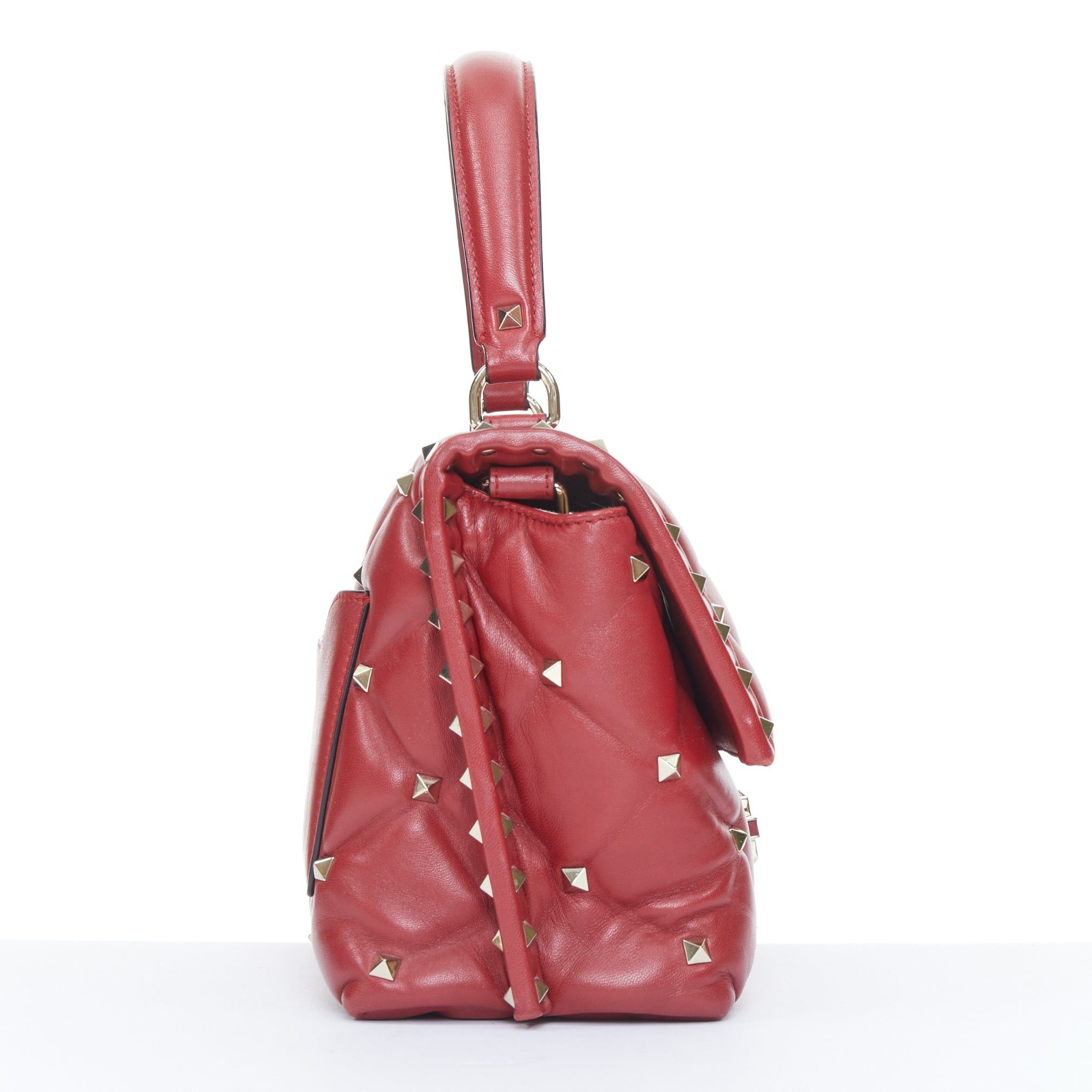 Valentino VALENTINO runway Candystud Rosso red quilted lambskin leather top handle bag Size ONE SIZE - 4 Thumbnail