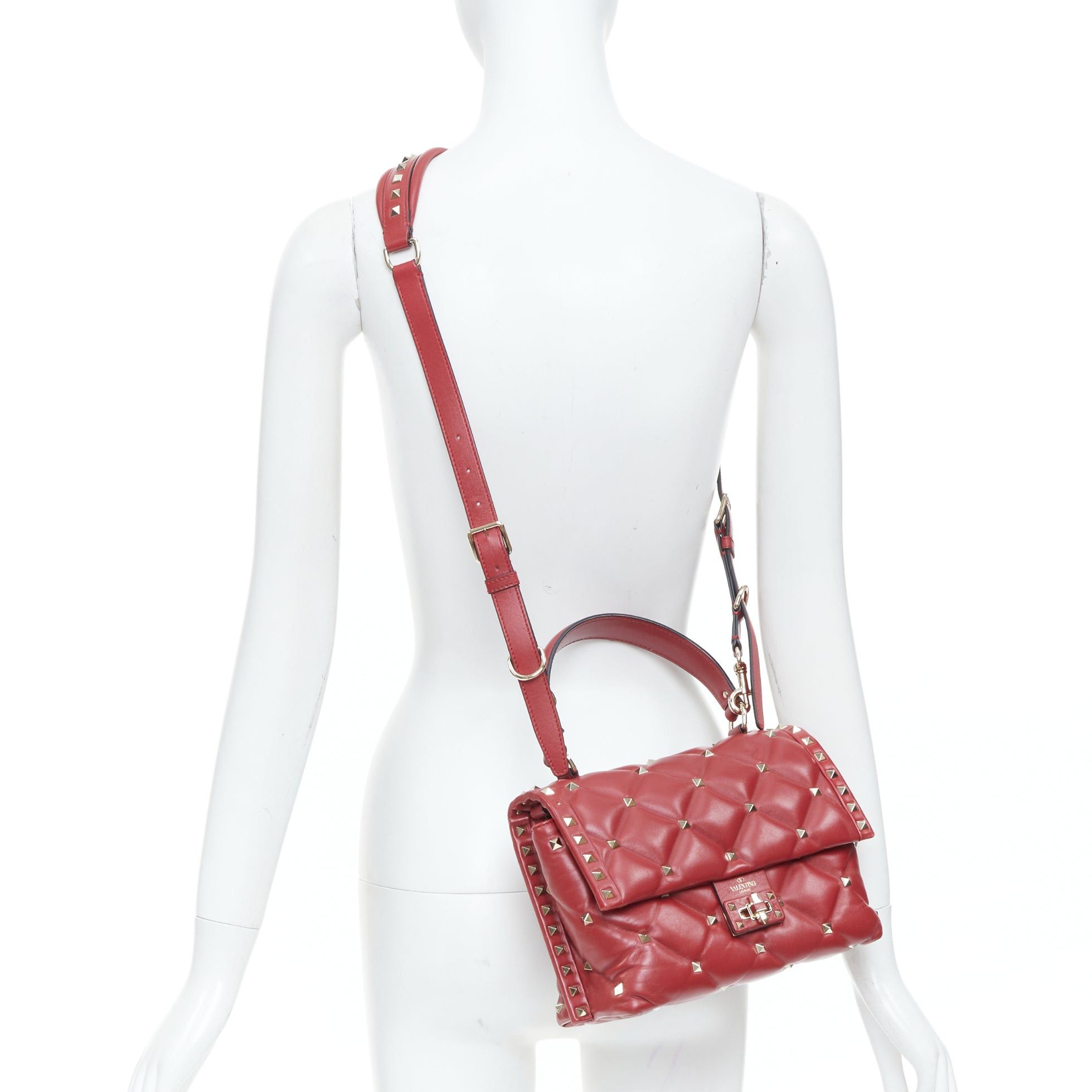 Valentino VALENTINO runway Candystud Rosso red quilted lambskin leather top handle bag Size ONE SIZE - 2 Thumbnail