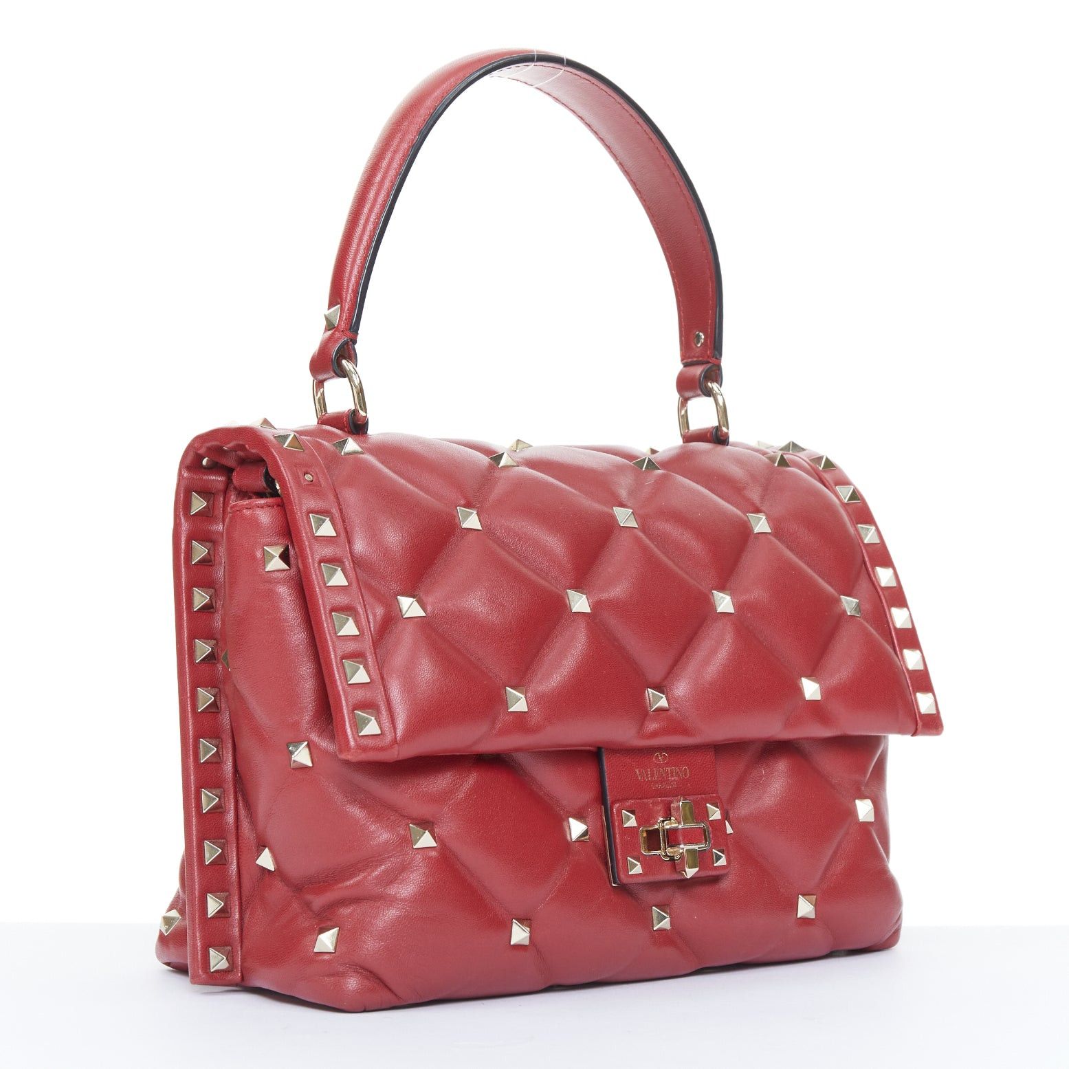 Valentino VALENTINO runway Candystud Rosso red quilted lambskin leather top handle bag Size ONE SIZE - 3 Thumbnail