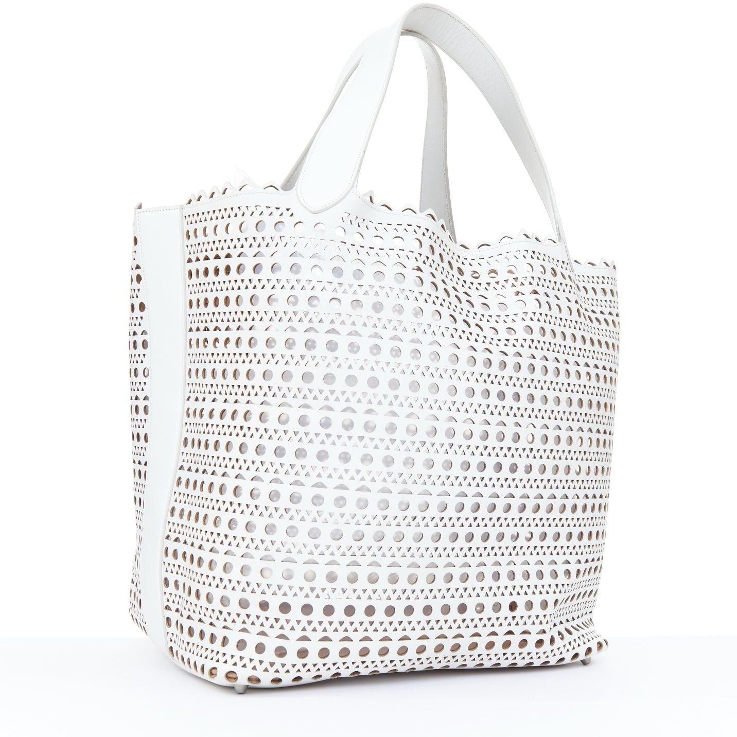 Alaia ALAIA Le Mina Vienne Wave laser cut white calfskin leather travel tote bag Size ONE SIZE - 3 Thumbnail