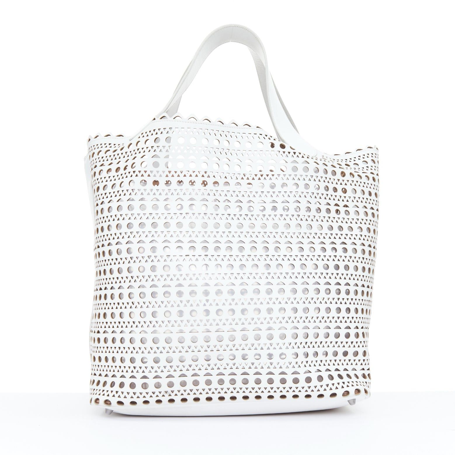 Alaia ALAIA Le Mina Vienne Wave laser cut white calfskin leather travel tote bag Size ONE SIZE - 5 Thumbnail