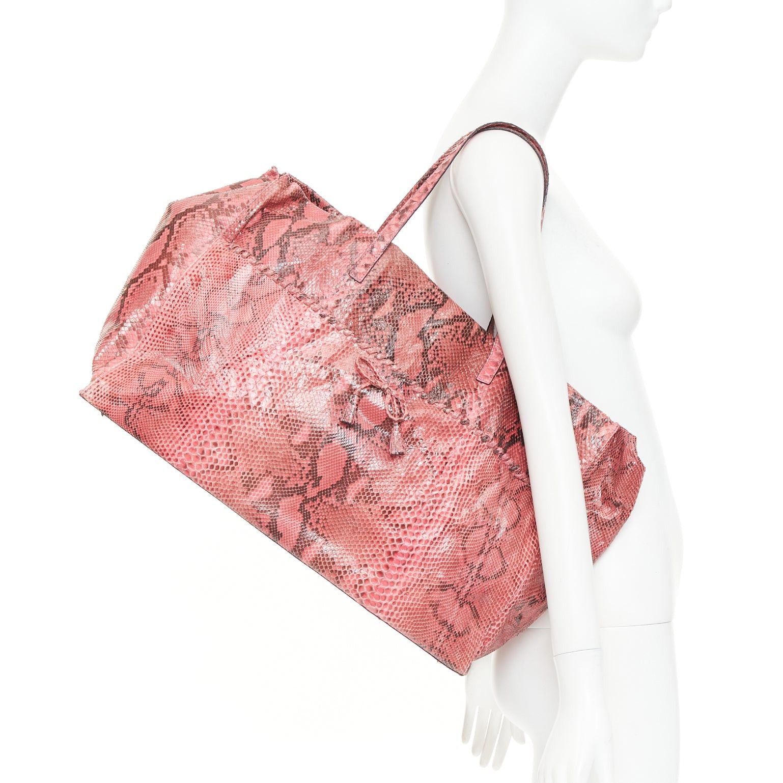 Anya Hindmarch ANYA HINDMARCH pink scaled leather bow tassel shopper tote bag Size ONE SIZE - 2 Thumbnail