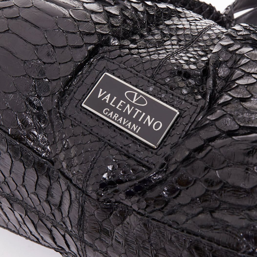 Valentino VALENTINO black shiny snakeskin leather bow side shoulder hobo bag Size ONE SIZE - 7 Thumbnail