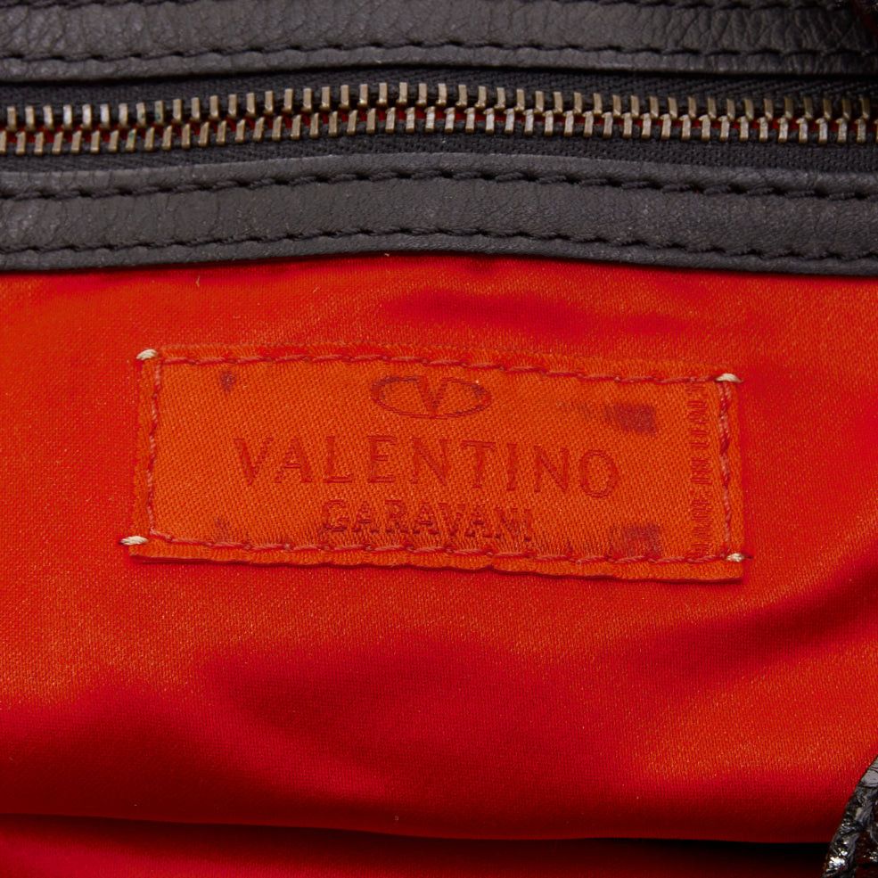 Valentino VALENTINO black shiny snakeskin leather bow side shoulder hobo bag Size ONE SIZE - 10 Thumbnail