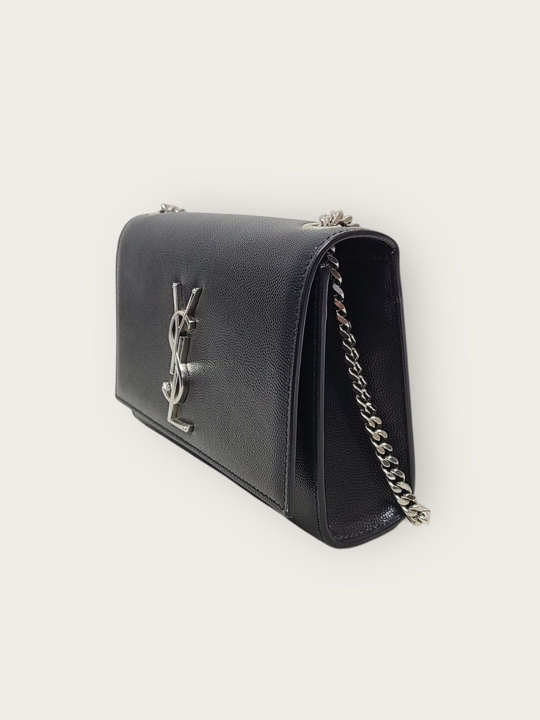 Yves Saint Laurent Black Silver-Trimmed Grande Poudre Leather Kate Bag Small Size ONE SIZE - 3 Thumbnail