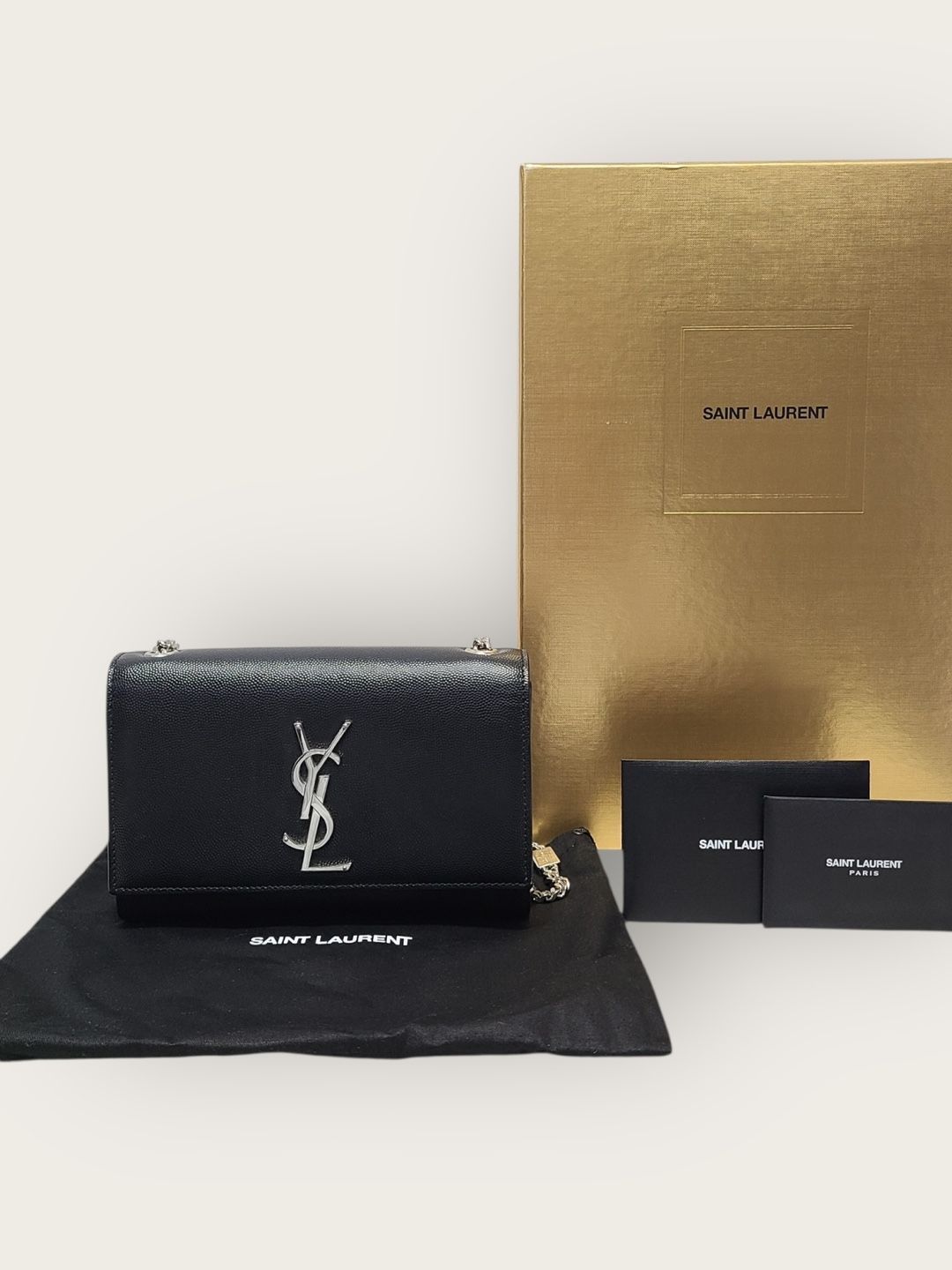 Yves Saint Laurent Black Silver-Trimmed Grande Poudre Leather Kate Bag Small Size ONE SIZE - 8 Thumbnail