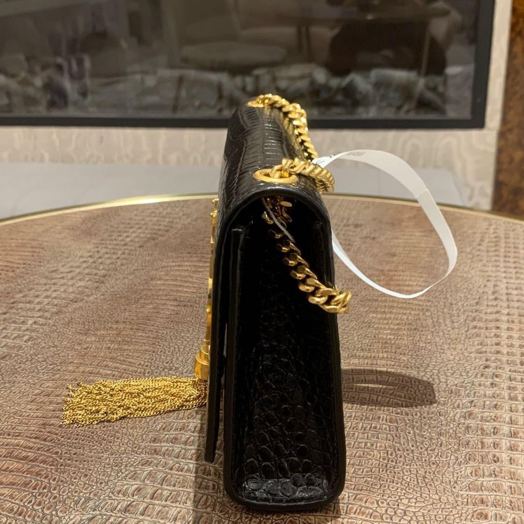 Saint Laurent Paris Saint Laurent Kate Crocodile Embossed Tassel Shoulder Bag Size ONE SIZE - 3 Thumbnail