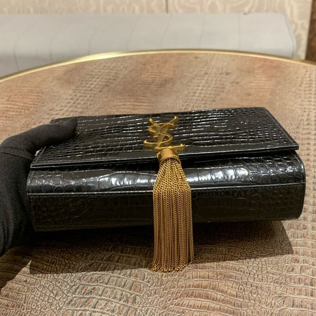 Saint Laurent Paris Saint Laurent Kate Crocodile Embossed Tassel Shoulder Bag Size ONE SIZE - 6 Thumbnail