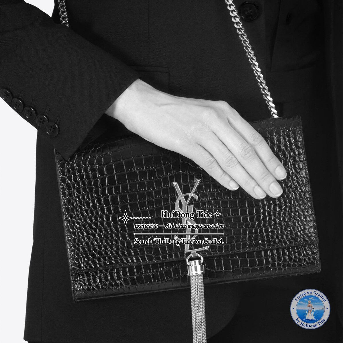 Saint Laurent Paris Saint Laurent Kate Crocodile Embossed Tassel Shoulder Bag Size ONE SIZE - 13 Thumbnail