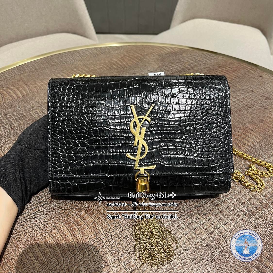Saint Laurent Paris Saint Laurent Kate Crocodile Embossed Tassel Shoulder Bag Size ONE SIZE - 8 Thumbnail