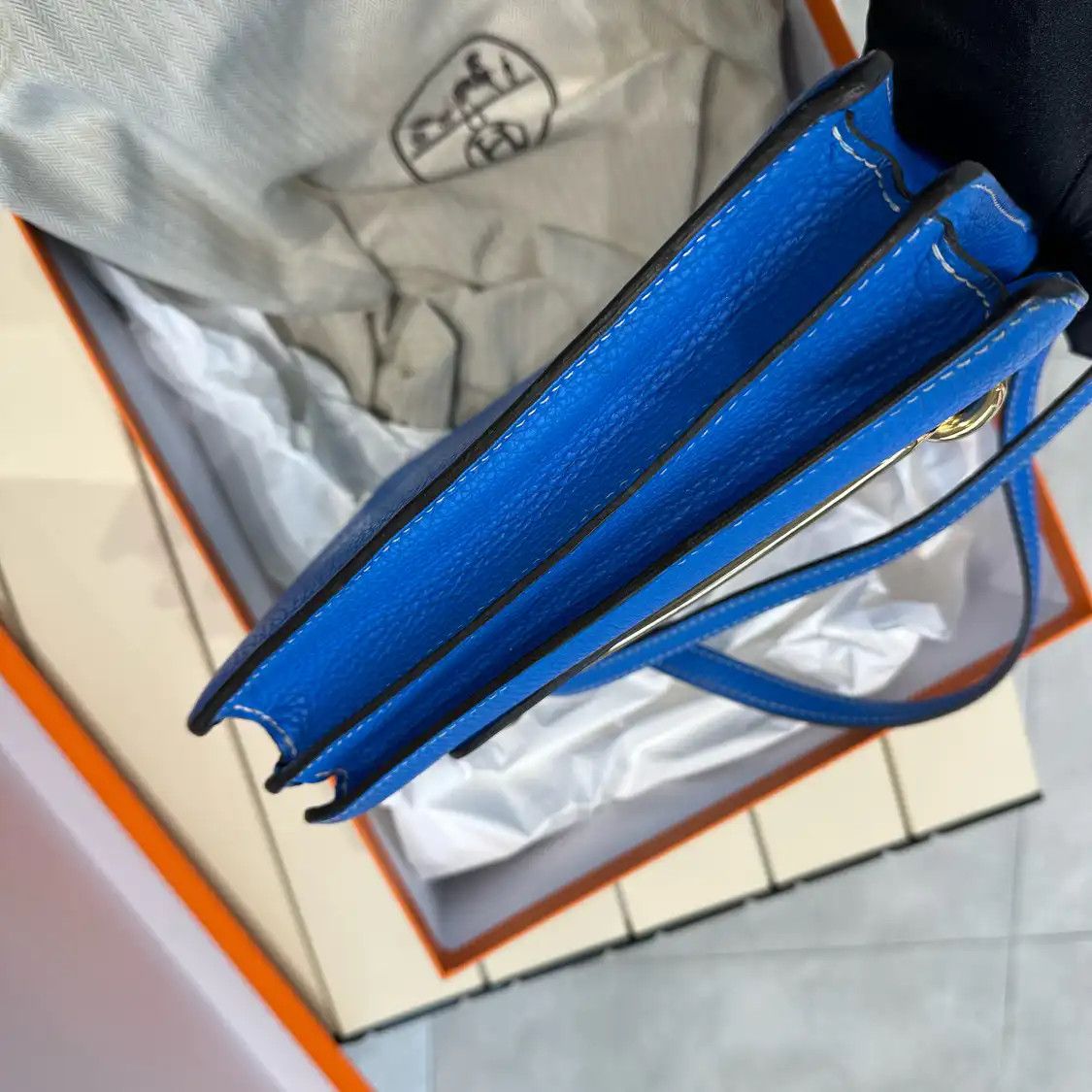 Hermes Hermes Roulis mini blue Evercolor cowhide leather Roulis crossbody bag gold hard Size ONE SIZE - 7 Thumbnail
