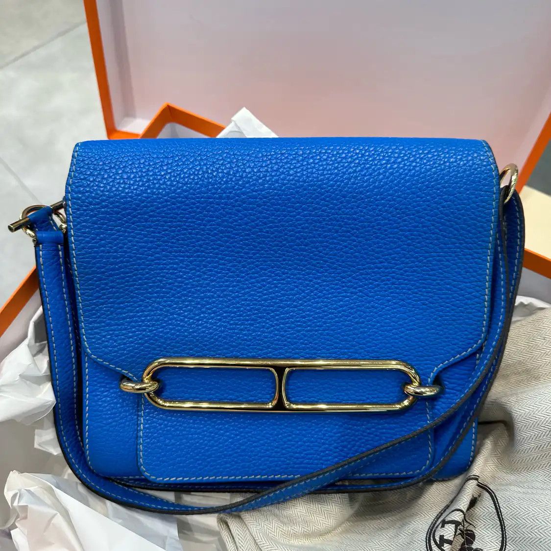 Hermes Hermes Roulis mini blue Evercolor cowhide leather Roulis crossbody bag gold hard Size ONE SIZE - 3 Thumbnail