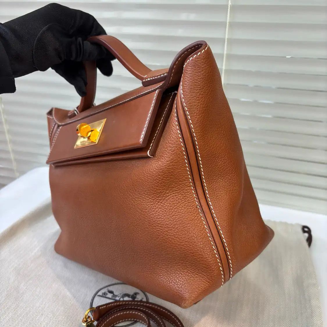 Hermes Hermes 24 29 Gold Brown Faubourg cowhide leather handbag gold hardware D Size ONE SIZE - 4 Thumbnail
