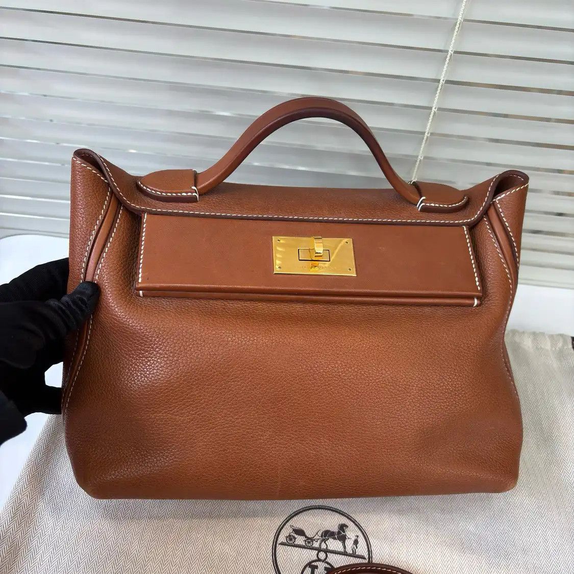 Hermes Hermes 24 29 Gold Brown Faubourg cowhide leather handbag gold hardware D Size ONE SIZE - 10 Thumbnail