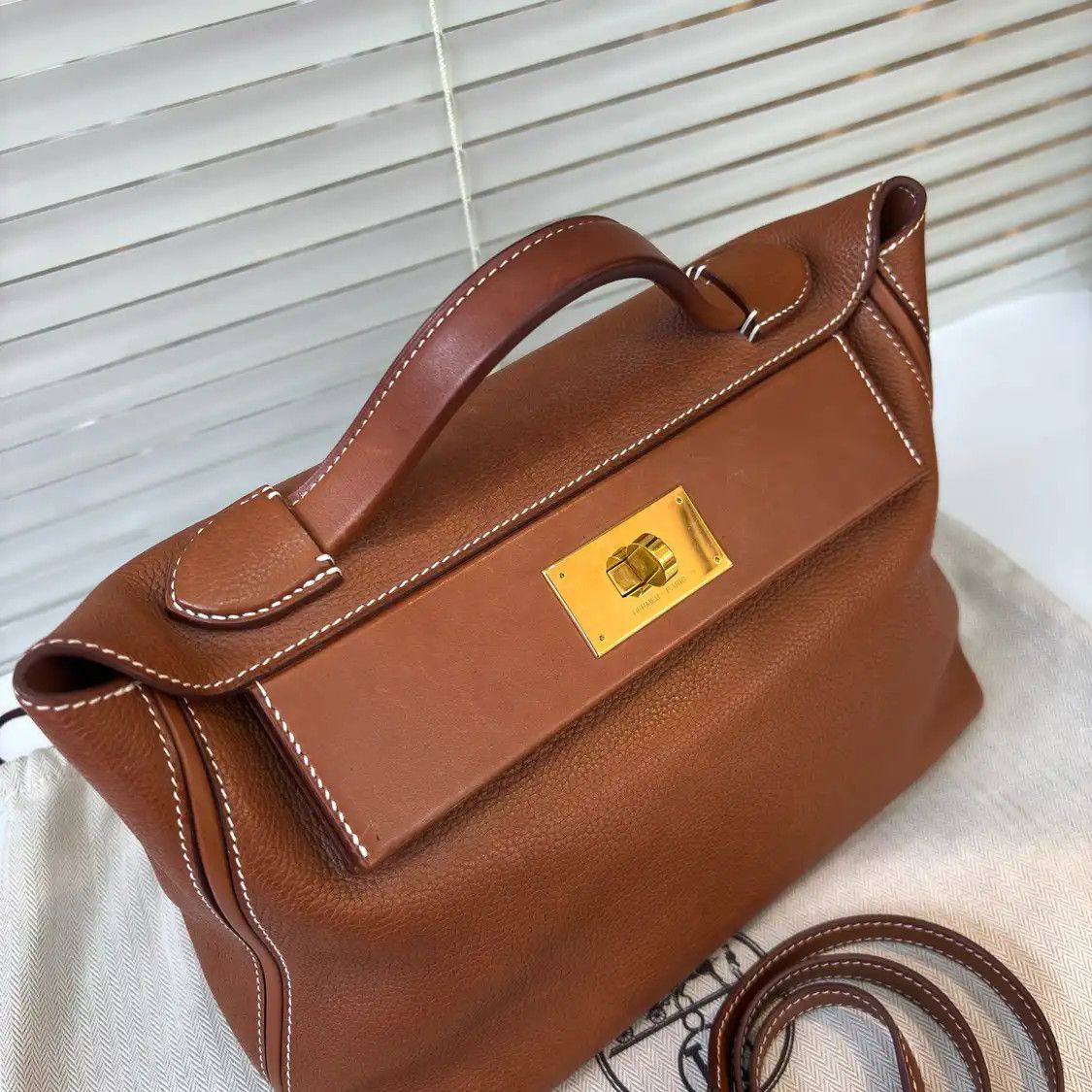 Hermes Hermes 24 29 Gold Brown Faubourg cowhide leather handbag gold hardware D Size ONE SIZE - 5 Thumbnail