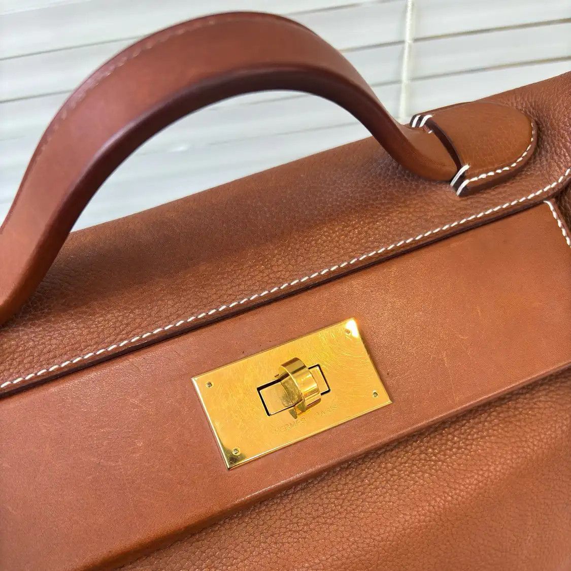 Hermes Hermes 24 29 Gold Brown Faubourg cowhide leather handbag gold hardware D Size ONE SIZE - 11 Thumbnail