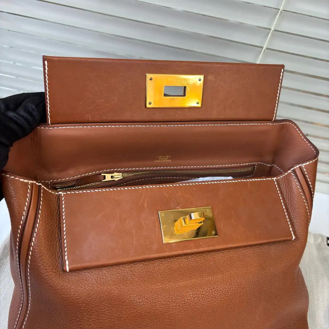 Hermes Hermes 24 29 Gold Brown Faubourg cowhide leather handbag gold hardware D Size ONE SIZE - 9 Thumbnail