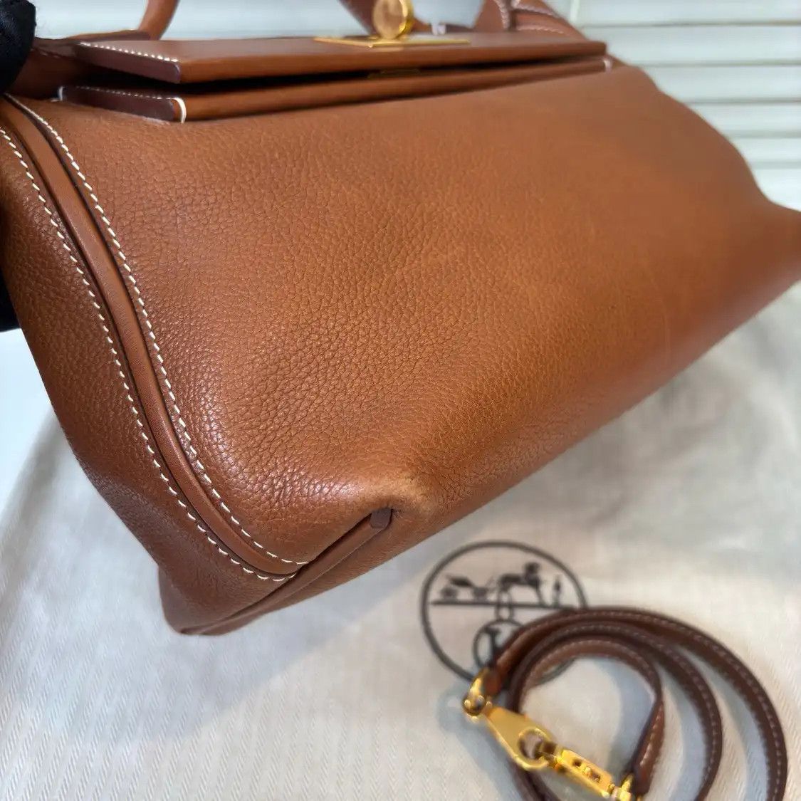 Hermes Hermes 24 29 Gold Brown Faubourg cowhide leather handbag gold hardware D Size ONE SIZE - 13 Thumbnail