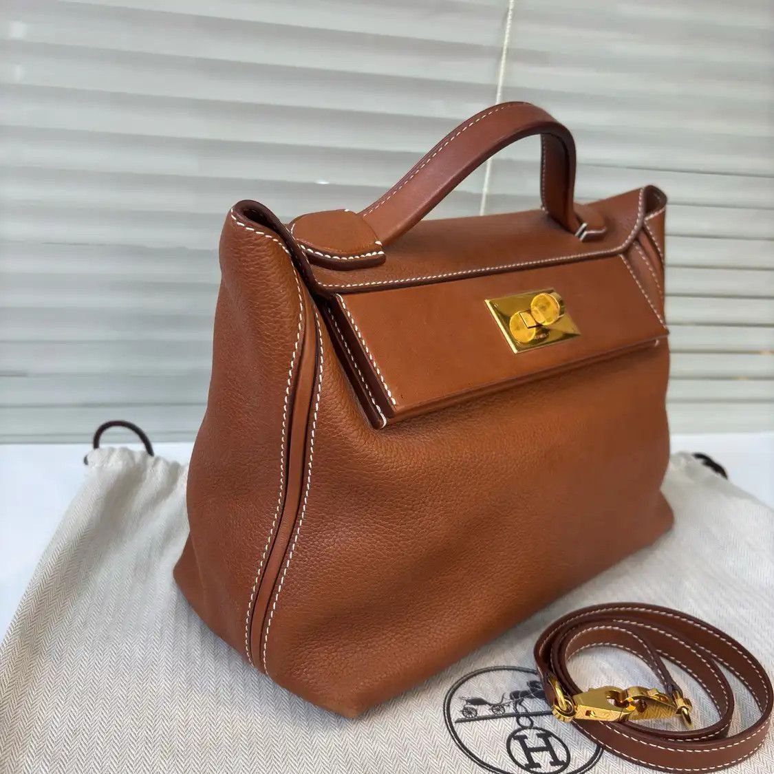 Hermes Hermes 24 29 Gold Brown Faubourg cowhide leather handbag gold hardware D Size ONE SIZE - 3 Thumbnail