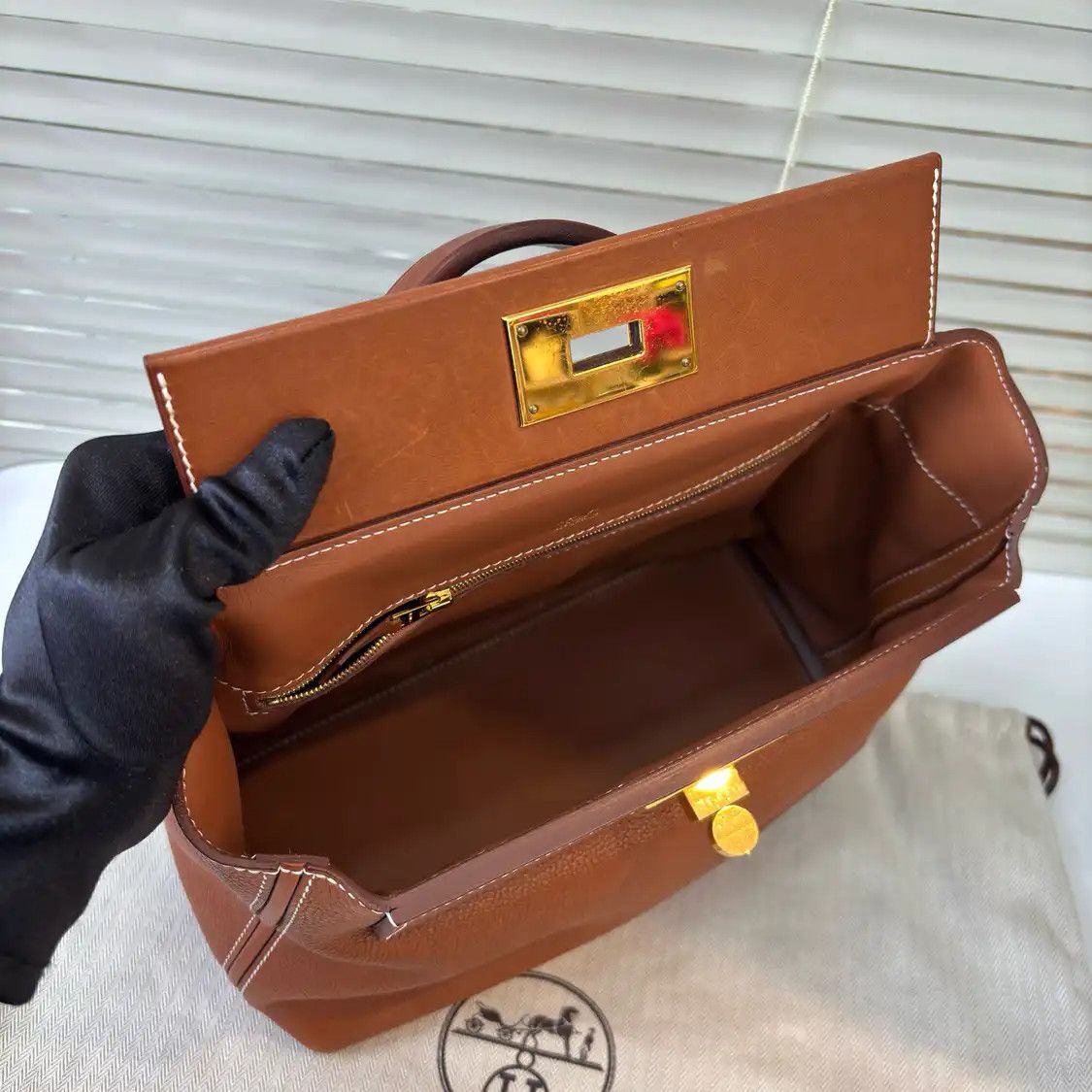 Hermes Hermes 24 29 Gold Brown Faubourg cowhide leather handbag gold hardware D Size ONE SIZE - 6 Thumbnail