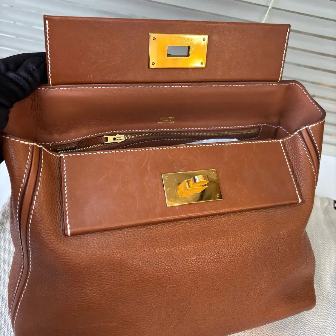 Hermes Hermes 24 29 Gold Brown Faubourg cowhide leather handbag gold hardware D Size ONE SIZE - 12 Thumbnail