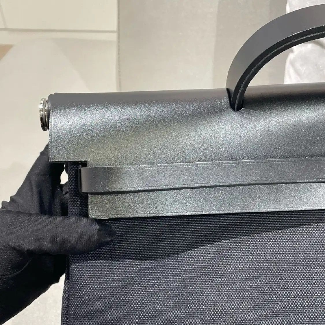 Hermes Hermes Herbag Messenger 39 black canvas crossbody bag silver hardware B sub-pock Size ONE SIZE - 8 Thumbnail