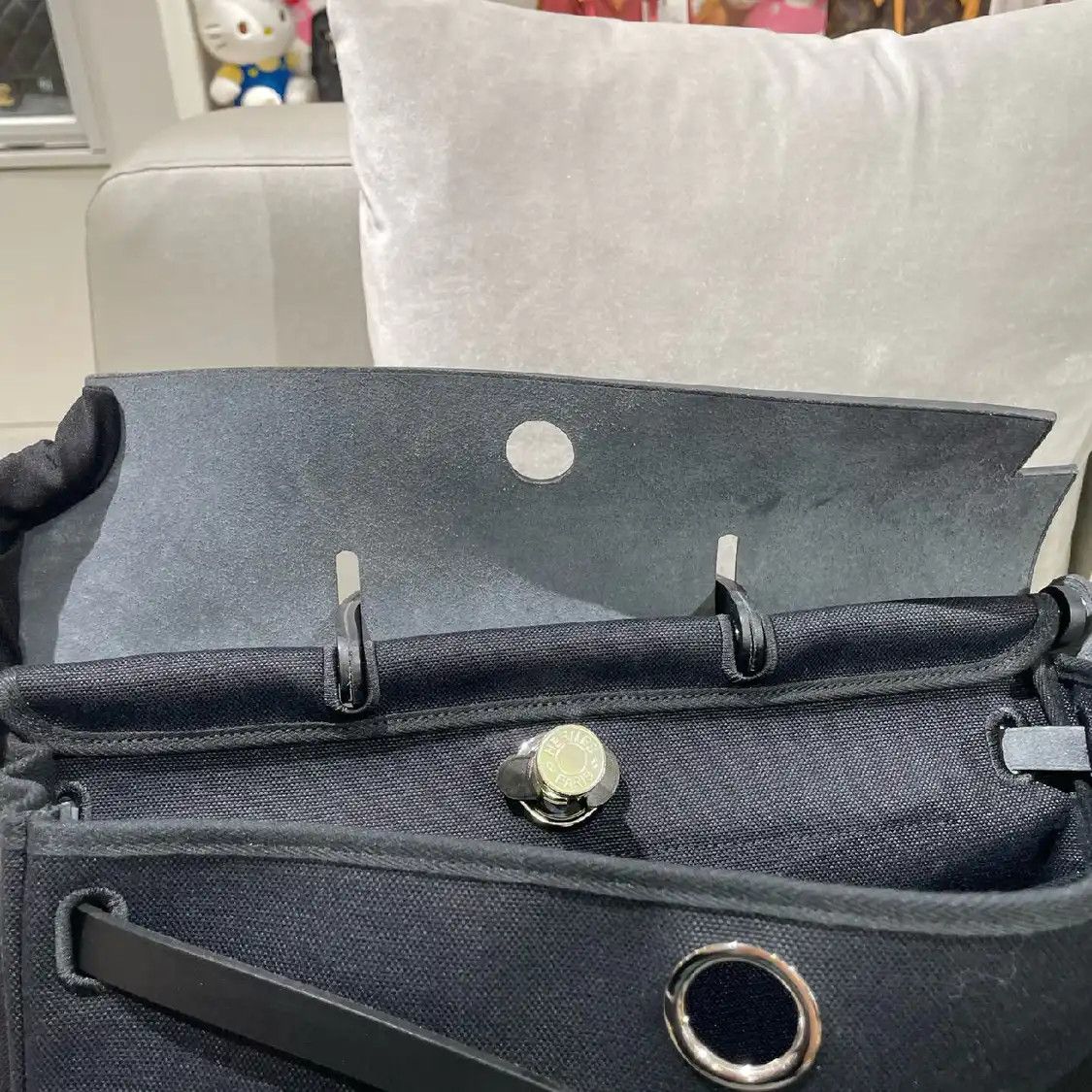 Hermes Hermes Herbag Messenger 39 black canvas crossbody bag silver hardware B sub-pock Size ONE SIZE - 6 Thumbnail