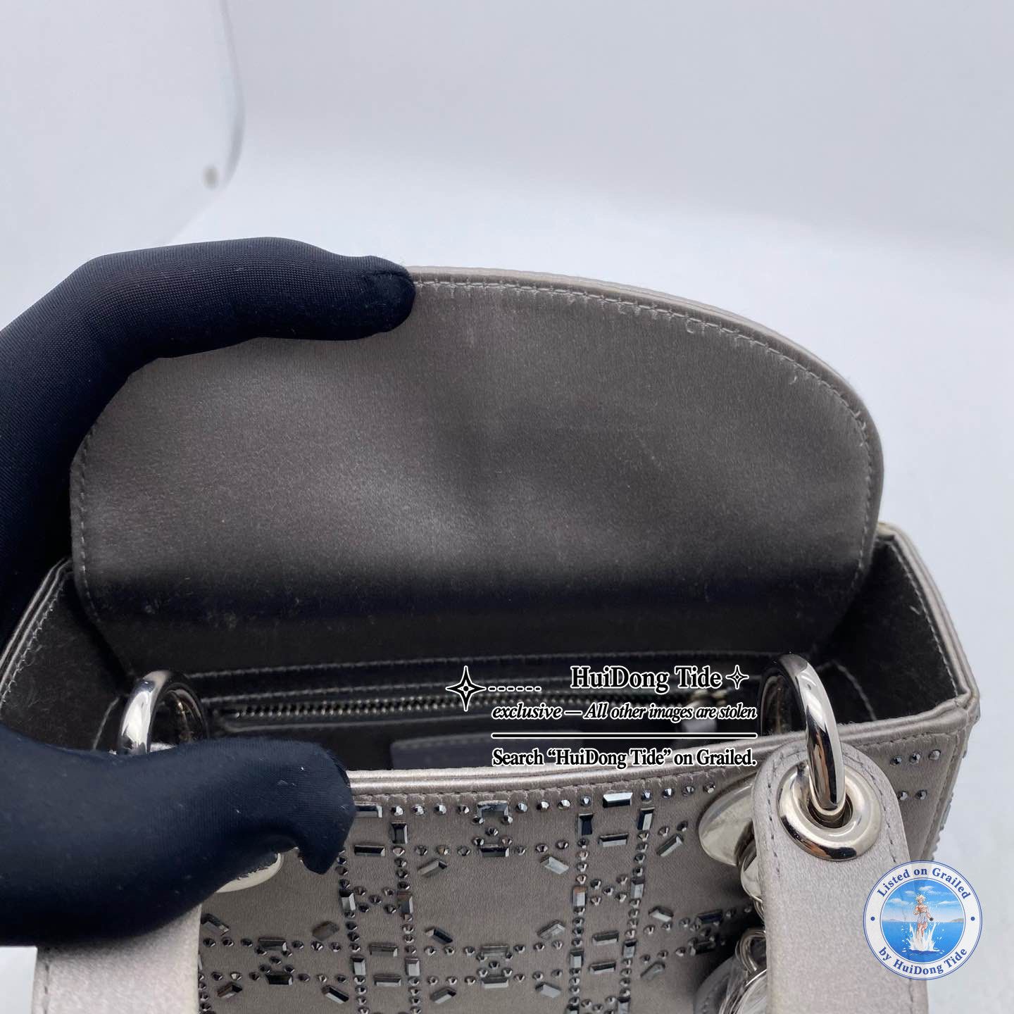 Dior Dior Lady Dior Satin Embellished Handle Bag ONE SIZE Size ONE SIZE - 14 Thumbnail