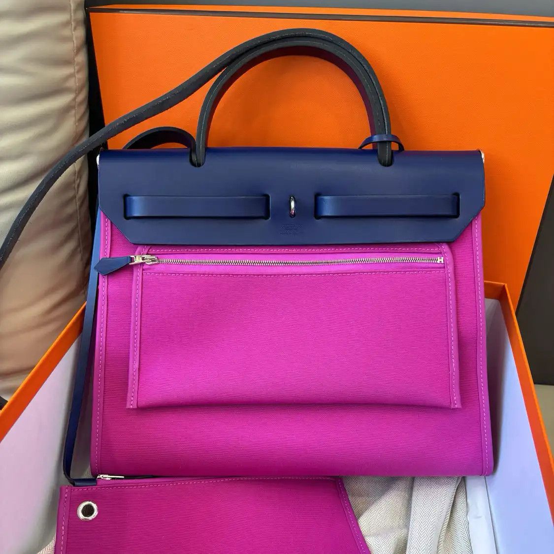 Hermes Hermes Herbag 31 Magnolia Pink canvas crossbody bag silver hardware Z sub-pocket Size ONE SIZE - 3 Thumbnail