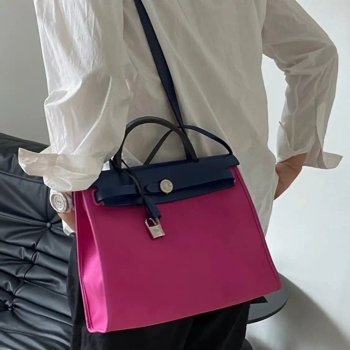 Hermes Hermes Herbag 31 Magnolia Pink canvas crossbody bag silver hardware Z sub-pocket Size ONE SIZE - 10 Thumbnail