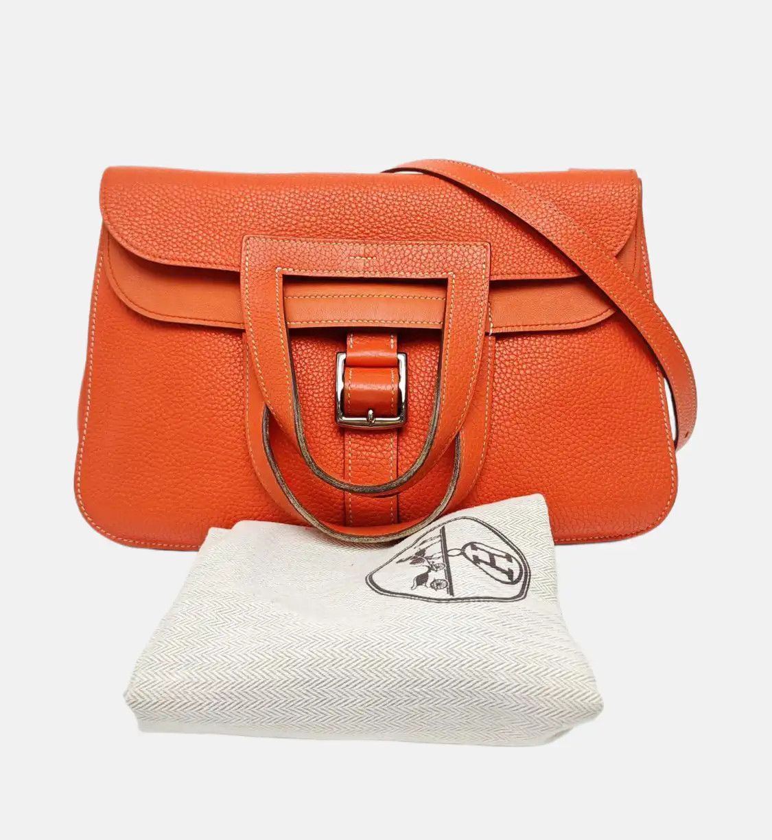Hermes Hermes Halzan Lotus Gold / orange-red Clemence cowhide leather shoulder bag hand Size ONE SIZE - 8 Thumbnail