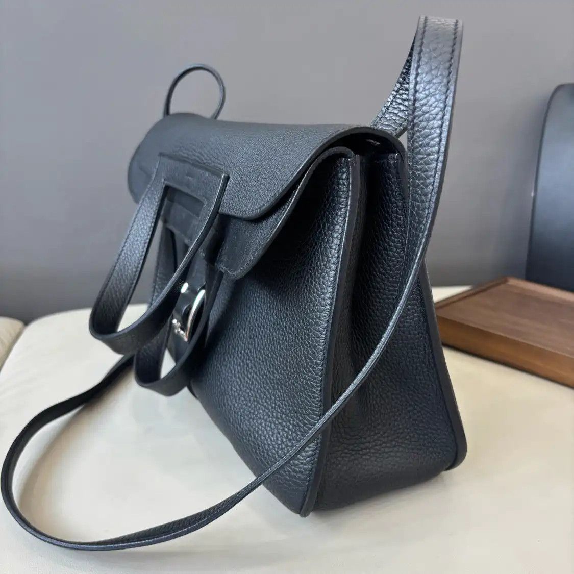 Hermes Hermes Halzan 31 black Clemence cowhide leather crossbody bag silver hardware C Size ONE SIZE - 4 Thumbnail
