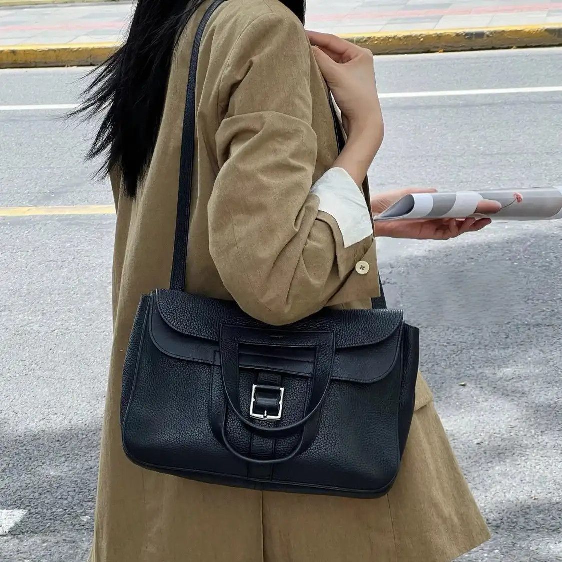 Hermes Hermes Halzan 31 black Clemence cowhide leather crossbody bag silver hardware C Size ONE SIZE - 10 Thumbnail