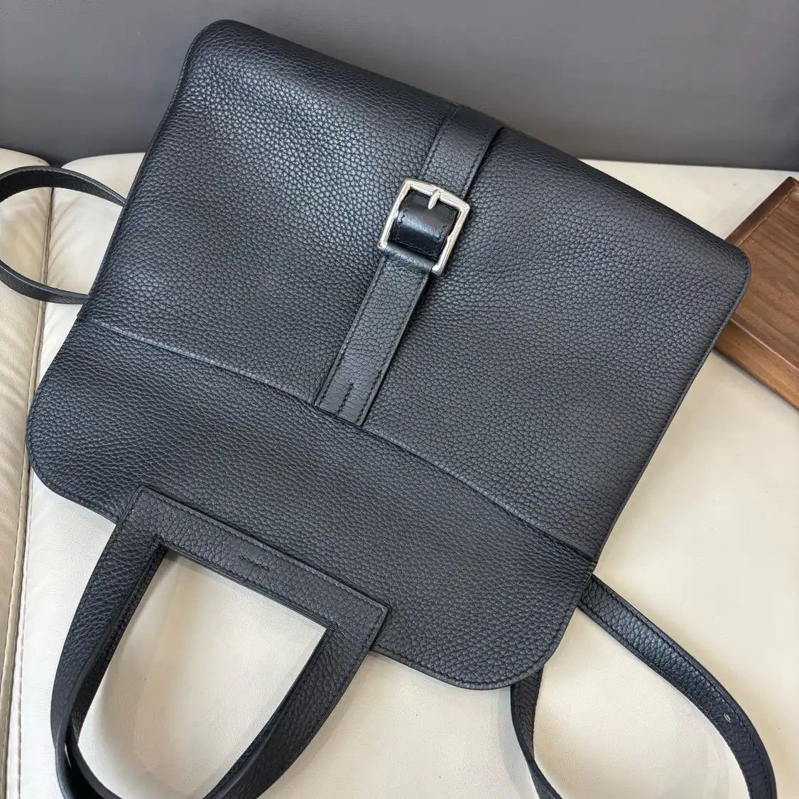 Hermes Hermes Halzan 31 black Clemence cowhide leather crossbody bag silver hardware C Size ONE SIZE - 3 Thumbnail