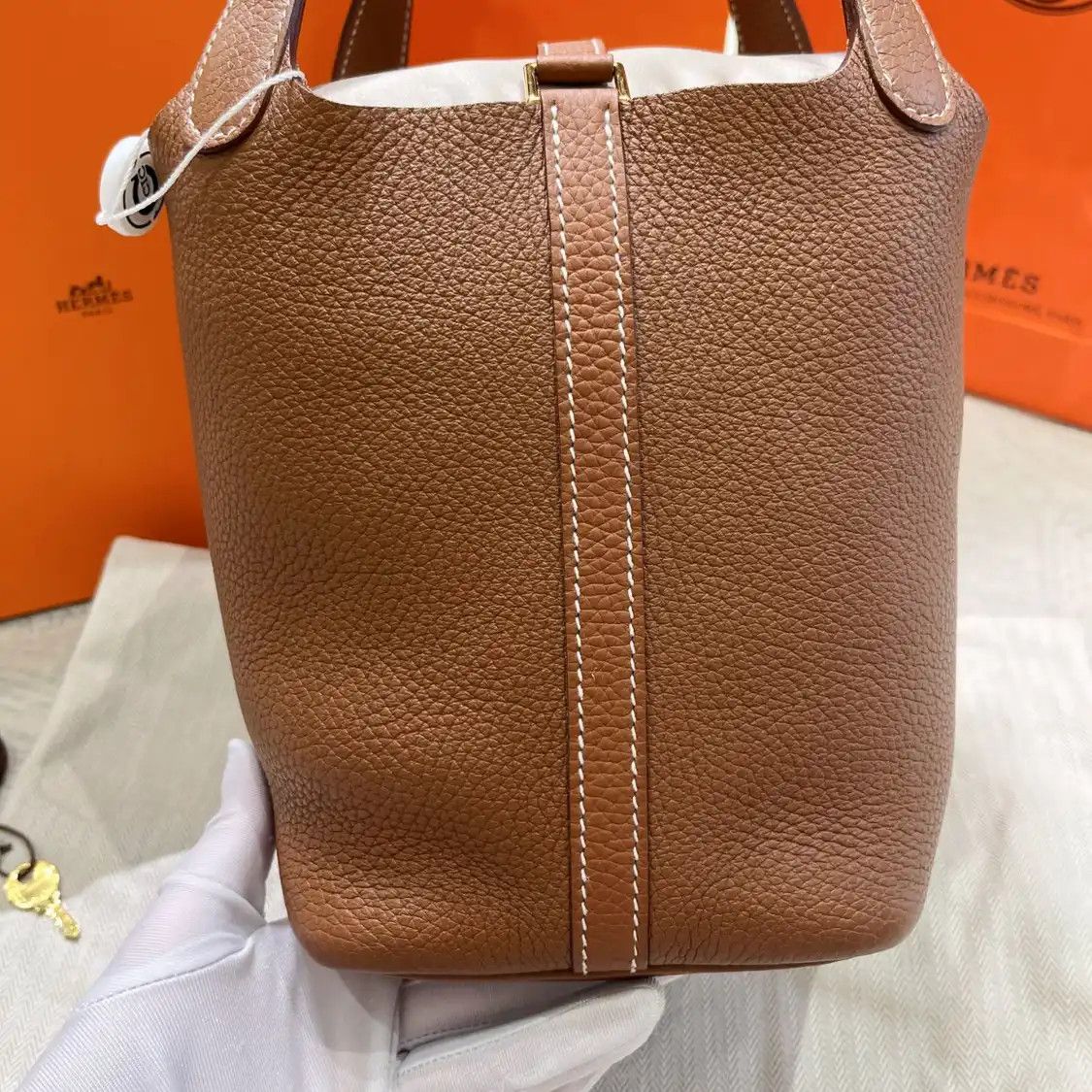 Hermes Hermes Picotin Lock 18 Gold Brown Clemence cowhide leather picotin handbag gold Size ONE SIZE - 4 Thumbnail
